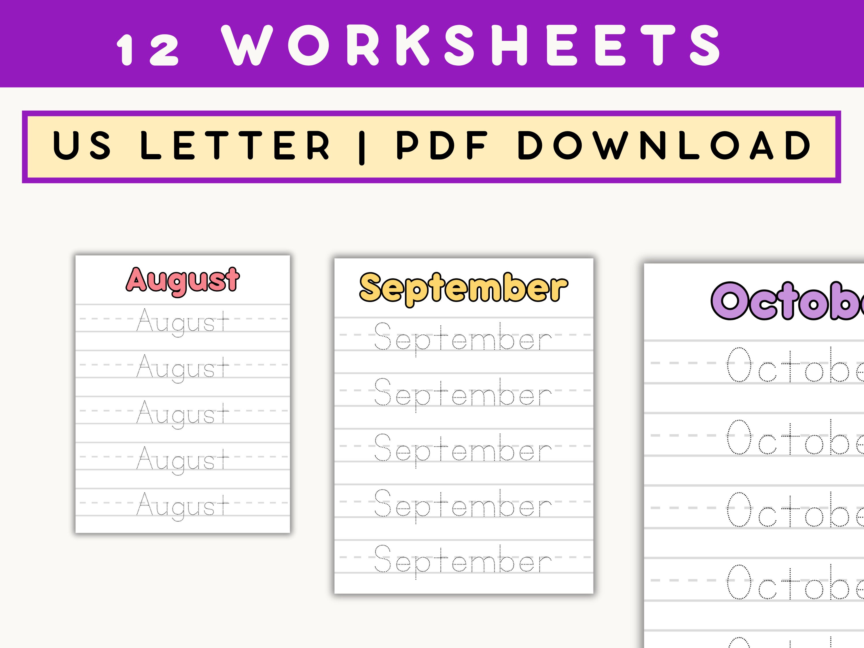 Months of the year worksheet for kindergarten trace the 12 months