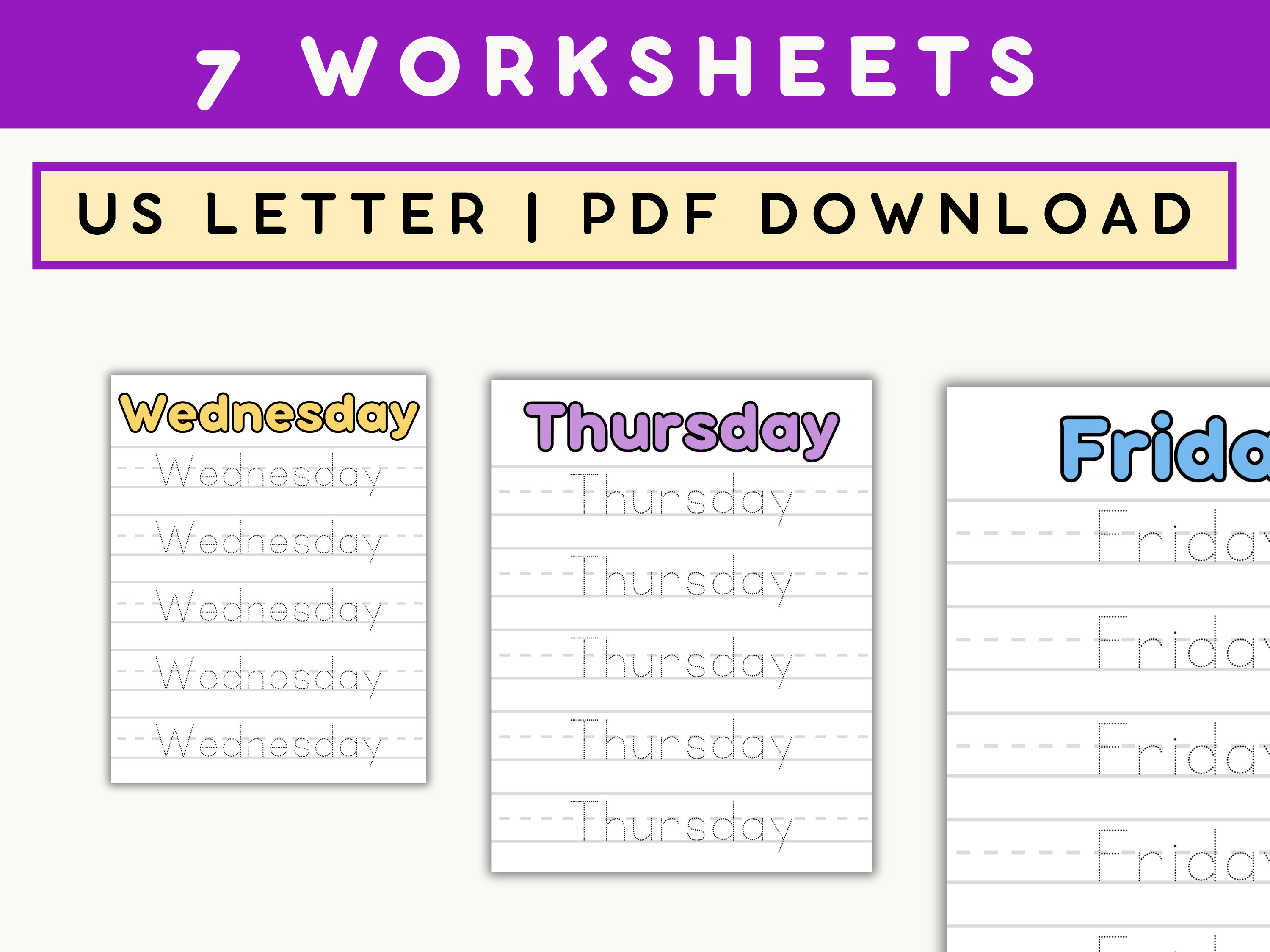 Days of the Week Tracing Worksheets: Preschool Learning (PDF) - Etsy