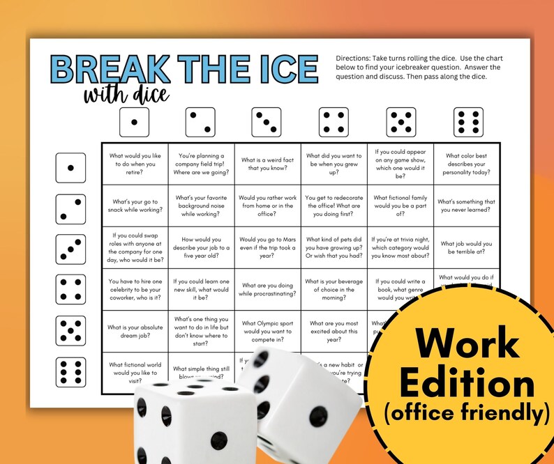 Dicebreaker, Table Talk Dice Game, Conversation Starter, Simple Icebreaker Questions, Dice Party