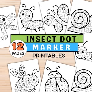 Insect Dot Marker Pages Printable PDF, Do a Dot Bug Activity, Preschool Toddler Coloring Pages, Instant Download Kids Worksheet