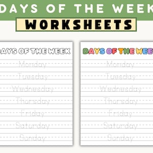 Hojas de trabajo de los días de la semana para preescolares, hojas de calco imprimibles, ortografía de los días de la semana