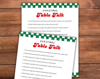 Christmas Table Talk Game Printable, Holiday Dinner Conversation Starters, Family Christmas Table Questions, Xmas Icebreaker Cards