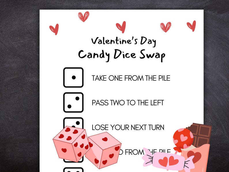Valentine’s Day Candy Dice Game Printable | Fun Valentine & Galentine ...