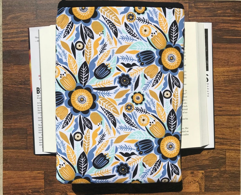 Large Booksleeve Blue & Yellow Floral Book Sleeve Hardcover Padded Booksleeve Book Lovers Gifts for Readers Book Gifts image 1