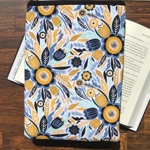 Large Booksleeve Blue & Yellow Floral Book Sleeve Hardcover Padded Booksleeve Book Lovers Gifts for Readers Book Gifts image 3