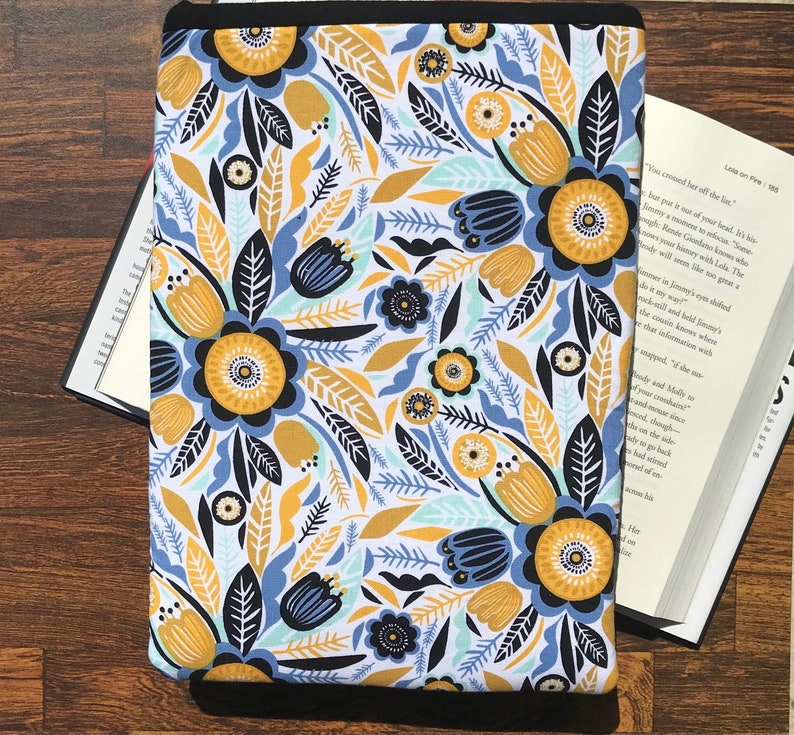 Large Booksleeve Blue & Yellow Floral Book Sleeve Hardcover Padded Booksleeve Book Lovers Gifts for Readers Book Gifts image 3