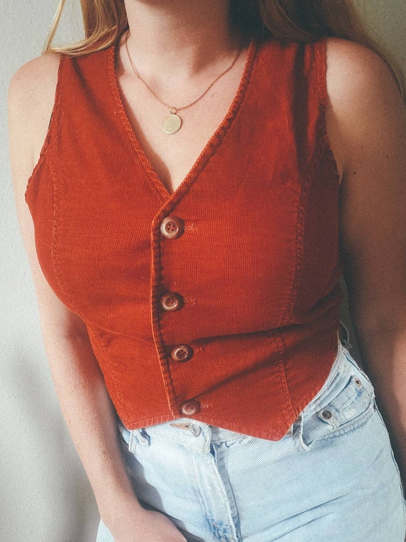vintage 70s rust corduroy vest