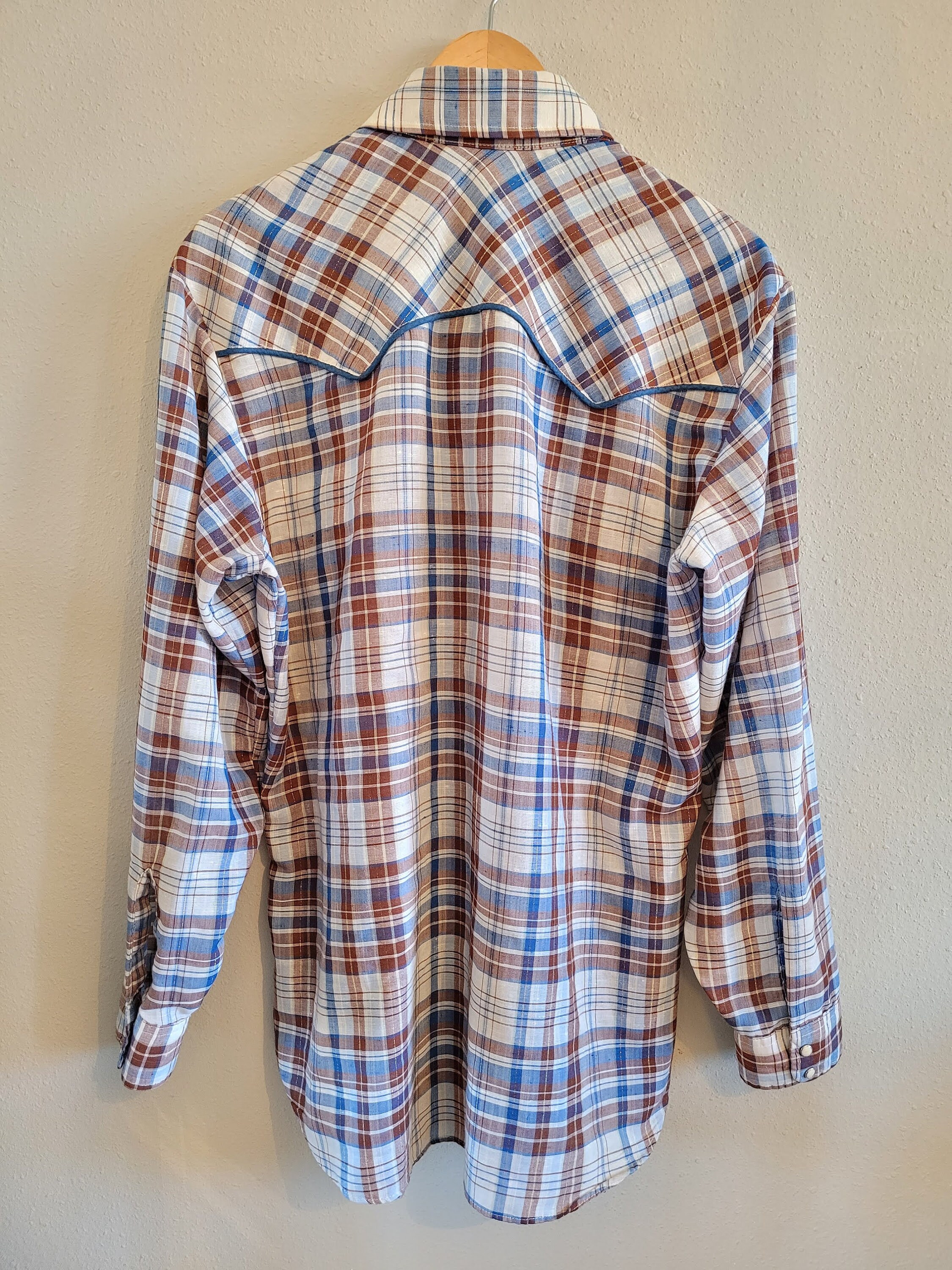 Vintage 70s LEVI'S Plaid Western Shirt, Men's Large Blue