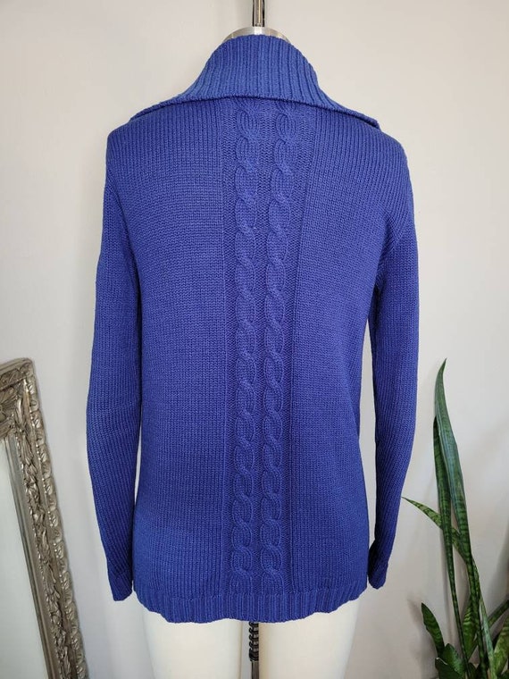 Vintage 70s Chunky Navy Cable Knit Cardigan, Size… - image 10