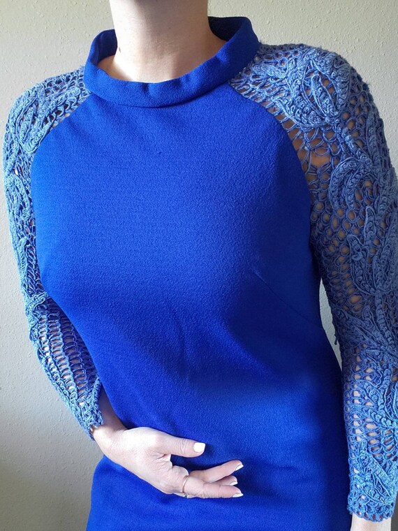 vintage 60s Cobalt Blue Cocktail Holiday Dress