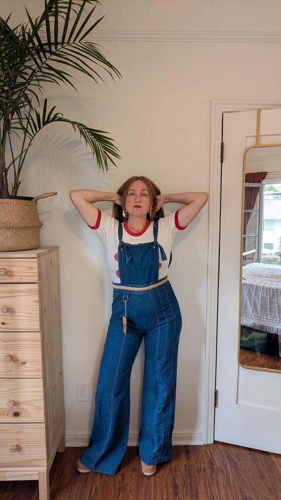 Vintage 70s Sears Jr Bazaar Denim Overalls | Flared Bell Bottom