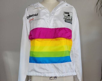 White Polaroid Jacket Windbreaker Hoodie Nylon Hooded Cargo