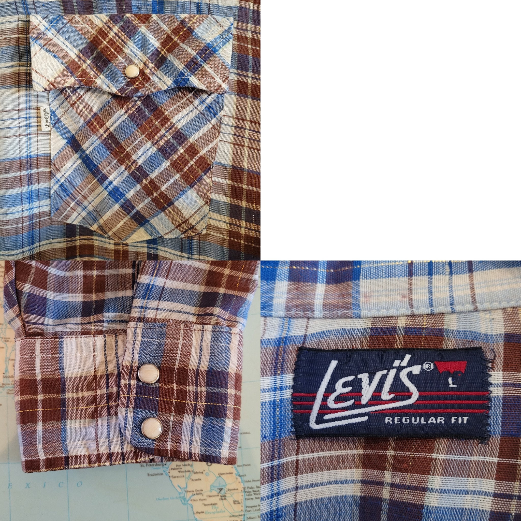 Vintage 70s LEVI'S Plaid Western Shirt, Men's Large Blue