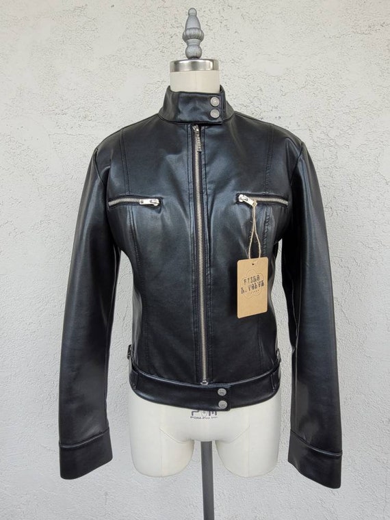 Vintage 90s/00s Guess Black Pleather Moto Jacket, 