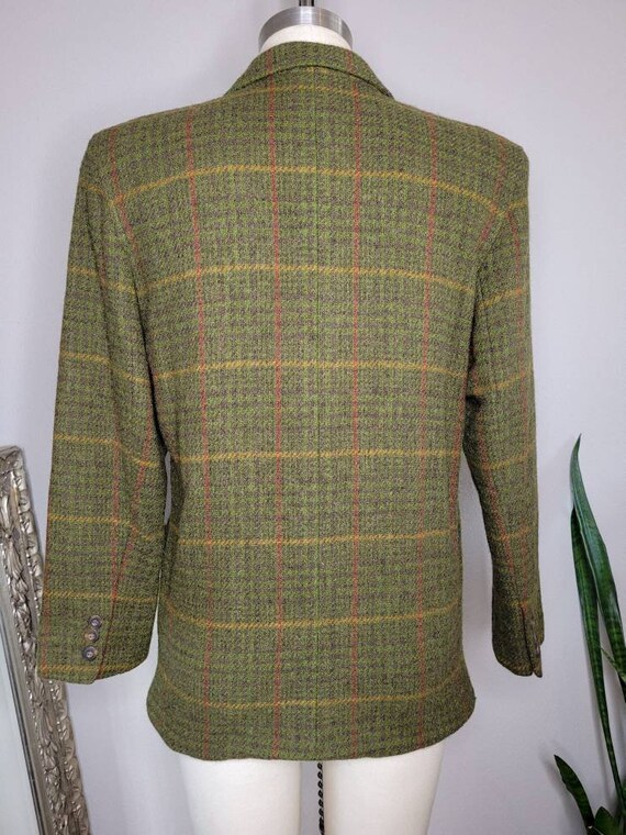 Vintage 90s Olive Green Plaid Wool Blazer, Size S… - image 8