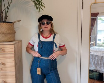 Vintage 70s Sears Jr Bazaar Denim Overalls | Flared Bell Bottom