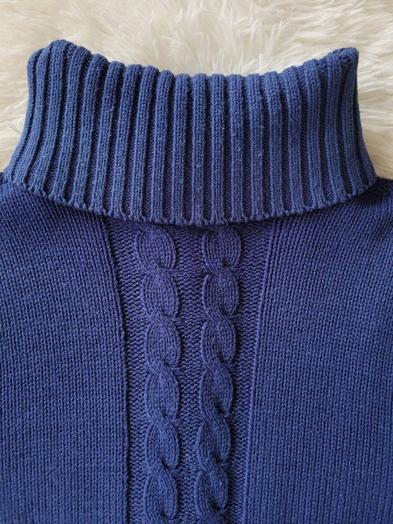 Vintage 70s Chunky Navy Cable Knit Cardigan, Size… - image 5