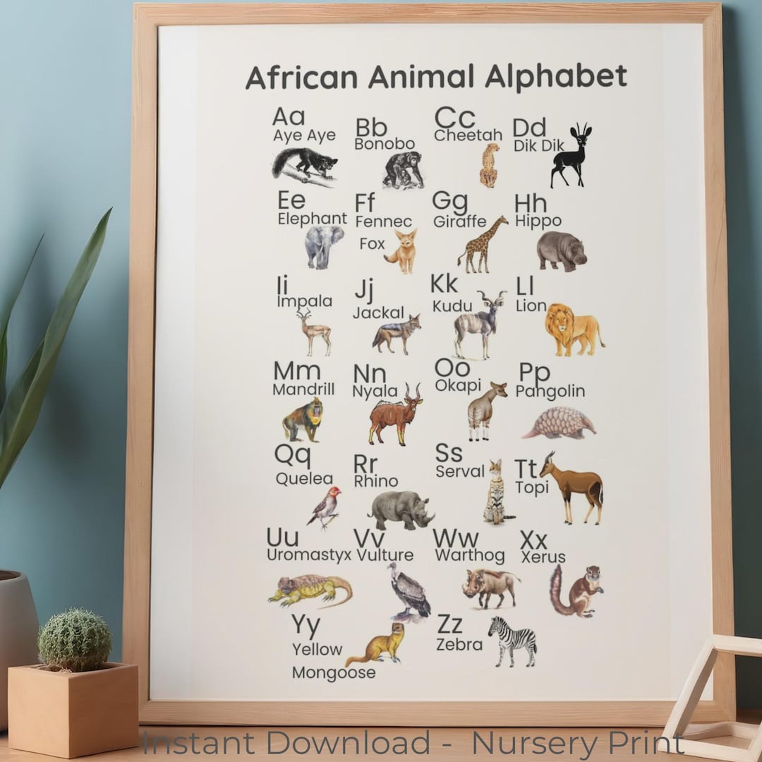 Safari Animal Alphabet Poster | Nursery Wall Art| Educational ABC Print ...
