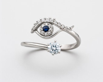 All Seeing Eye Ring Silver / Sentimental Jewellery / Spiritual Ring / Protection Ring / Silver Eye ring / Boho  / Adjustable Ring