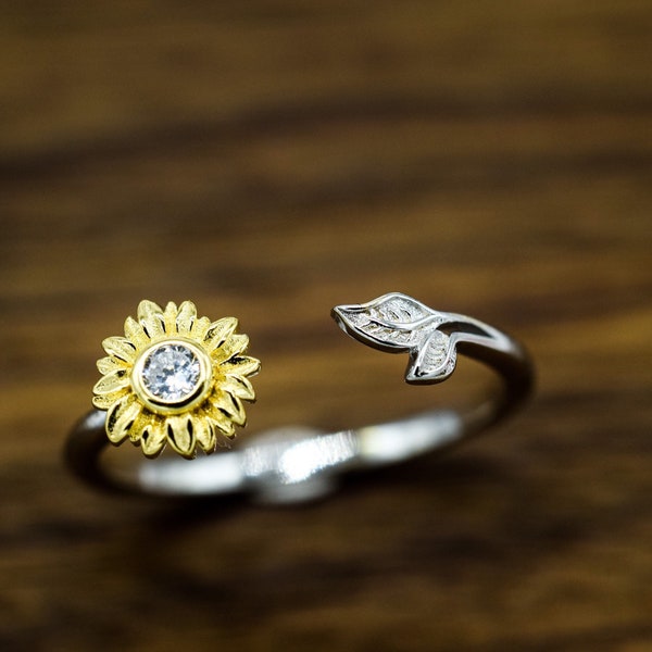 Sun Flower Ring 925 Sterling silver / Silver Sunflower Ring For women / Summer Ring / Silver Ring Gift for her