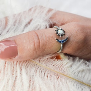 Sun and Moon Ring 925 Sterling silver / Spiritual Ring / Moon Ring / moonstone / Adjuatable Silver Ring For Women / Summer Ring / women ring