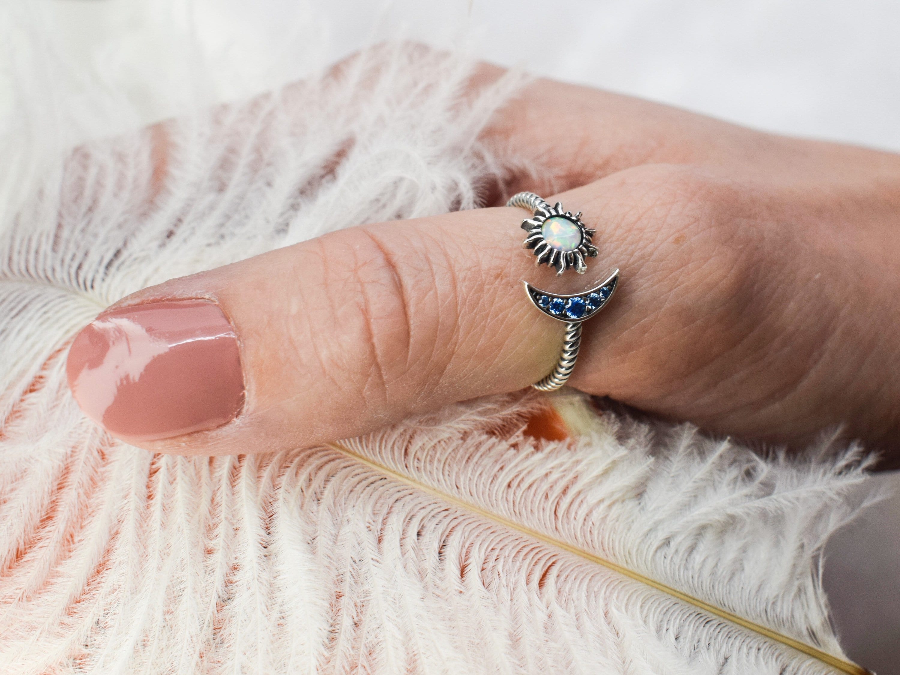 Sun and Moon Ring 925 Sterling silver / Spiritual Ring / Moon Ring / moonstone / Adjuatable Silver Ring For Women / Summer Ring / women ring