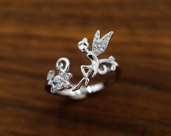 Fairy Ring Sterling Silver For Women and Girls / Whimsical Spiritual Jewelry / Mothers Day Gift / Cute Fantasy Design