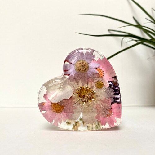 Real Preserved Flower Heart Paperweight Floral Home Decor Etsy