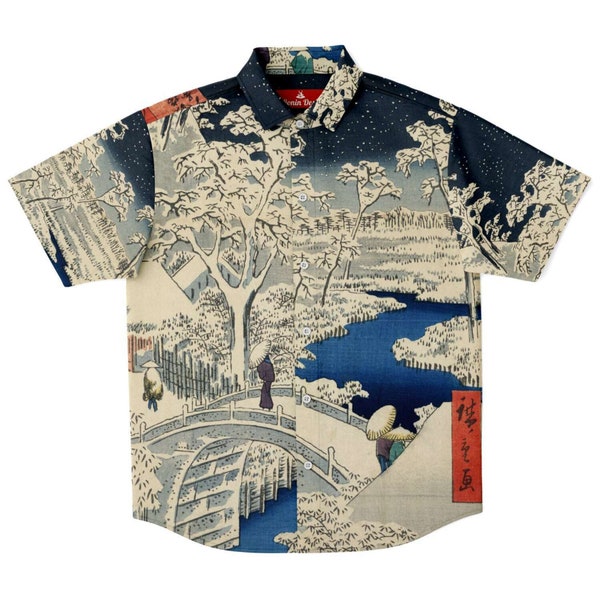 The Drum Bridge de Hiroshige - Button Down Tee - Chemise hawaïenne japonaise Ukiyoe Print