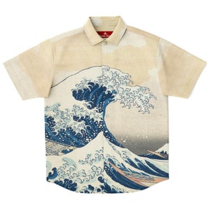The Great Wave Off Kanagawa By Hokusai - Button Down Tee - Japanese Ukiyoe Woodblock Art Print