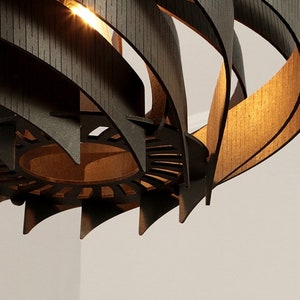 Black Pendant Light Chandelier Scandinavian Ceiling Lampshade Wood Matte Black image 7