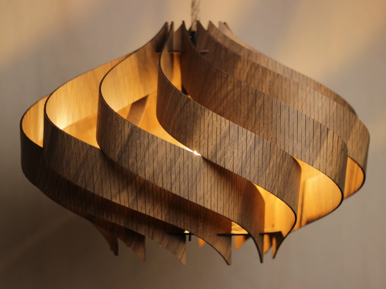 Handcrafted Wooden Pendant Light in Walnut Finish - Scandinavian Style - Black, Light Walnut