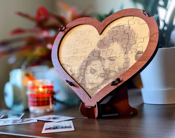 Personalisiertes Geschenk, Valentinstagsgeschenk, Jahrestagsgeschenk, Fotopuzzle graviert aus Holz, Geschenk für Frau