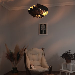 Black Pendant Light Chandelier Scandinavian Ceiling Lampshade Wood Matte Black image 2