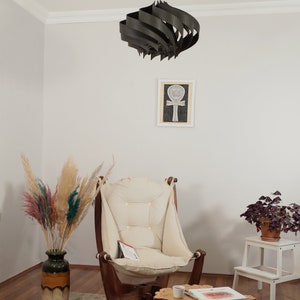 Black Pendant Light Chandelier Scandinavian Ceiling Lampshade Wood Matte Black image 4