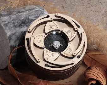 Unique Birch Engagement Ring Box: Blossoming Flower Proposal