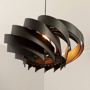 Black Pendant Light Chandelier Scandinavian Ceiling Lampshade Wood Matte Black image 3