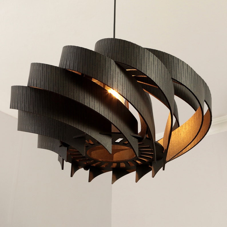 Black Pendant Light Chandelier Scandinavian Ceiling Lampshade Wood Matte Black image 3