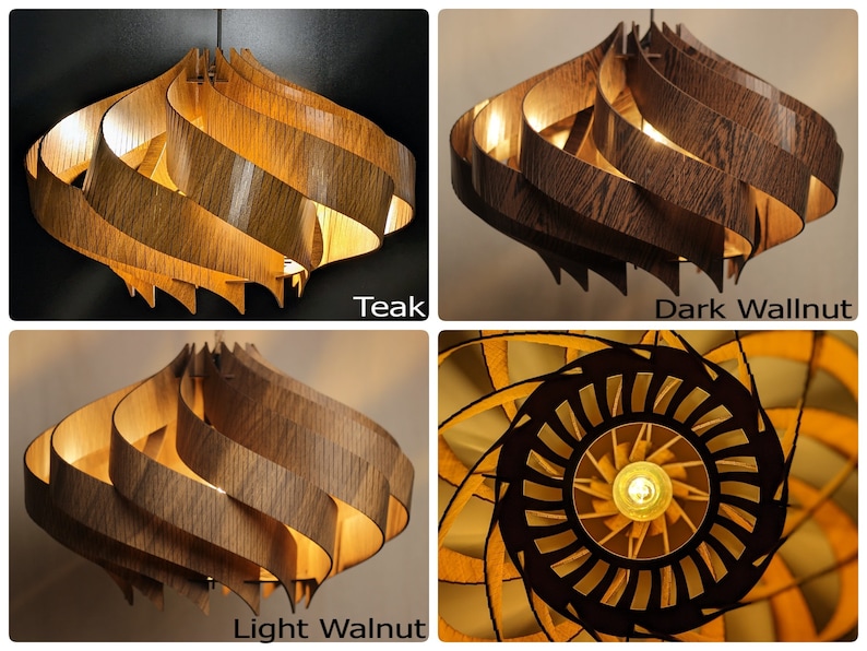 Handgefertigte Pendelleuchte aus Holz in Walnuss-Optik skandinavischer Stil Bild 6