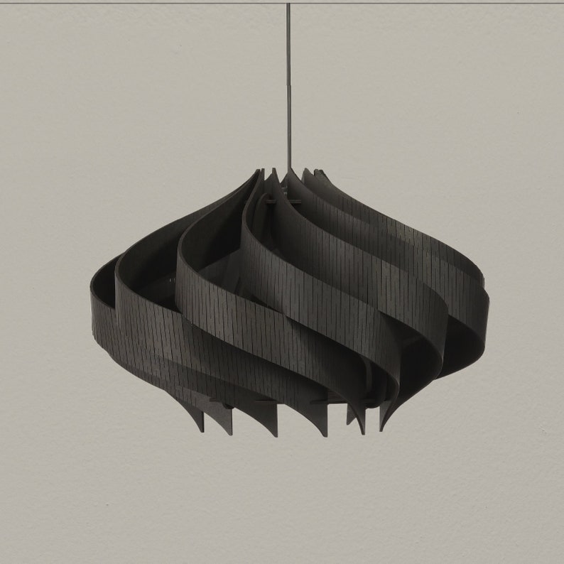 Black Pendant Light Chandelier Scandinavian Ceiling Lampshade Wood Matte Black image 1