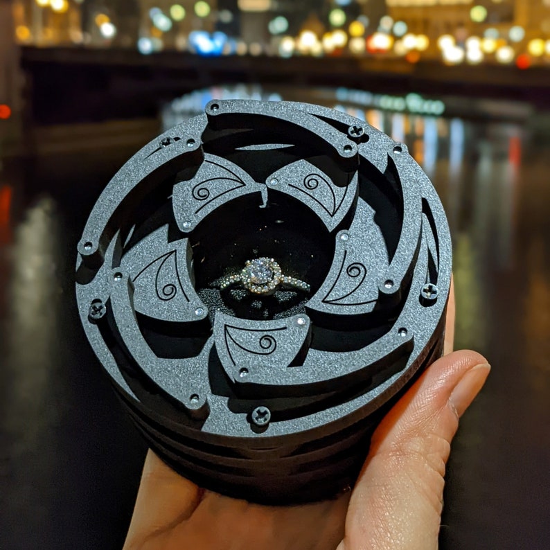 Unique LED Engagement Ring Box Proposal Ring Box Wooden Black Black
