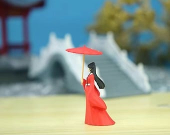 resin bonsai suiseki micro landscape decoration：girl in red