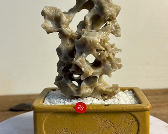 Vintage Chinese Scholar's Rock: Dali Marble Gongshi With Wood Base