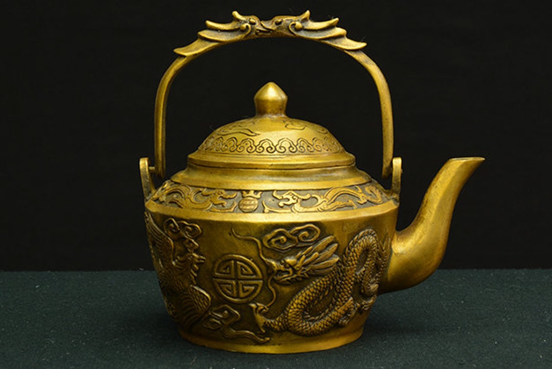 Vintage Chinese Copper Art Carvingdragon Tea Pot Etsy