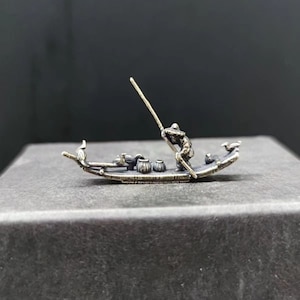 copper bonsai suiseki micro landscape decoration：fish boat