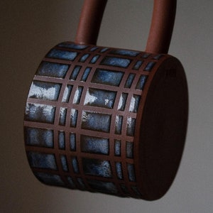 CHECKERED pattern glaze mug | handmade, ceramic, kinfolk, unique, mugs, cup, coffee, tea, rustic, clay, checker, cute, gift, artistic |