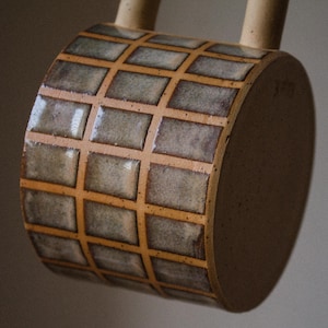 CHECKERED pattern glaze mug | handmade, ceramic, kinfolk, unique, mugs, cup, coffee, tea, rustic, clay, checker, cute, gift, artistic |