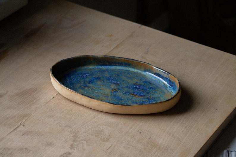 Ceramic OCEAN BLUE serving dish platter, bowl, dinnerware, plate, tray, rustic, contemporary, kitchenware, pottery, cheese, appetizer image 5