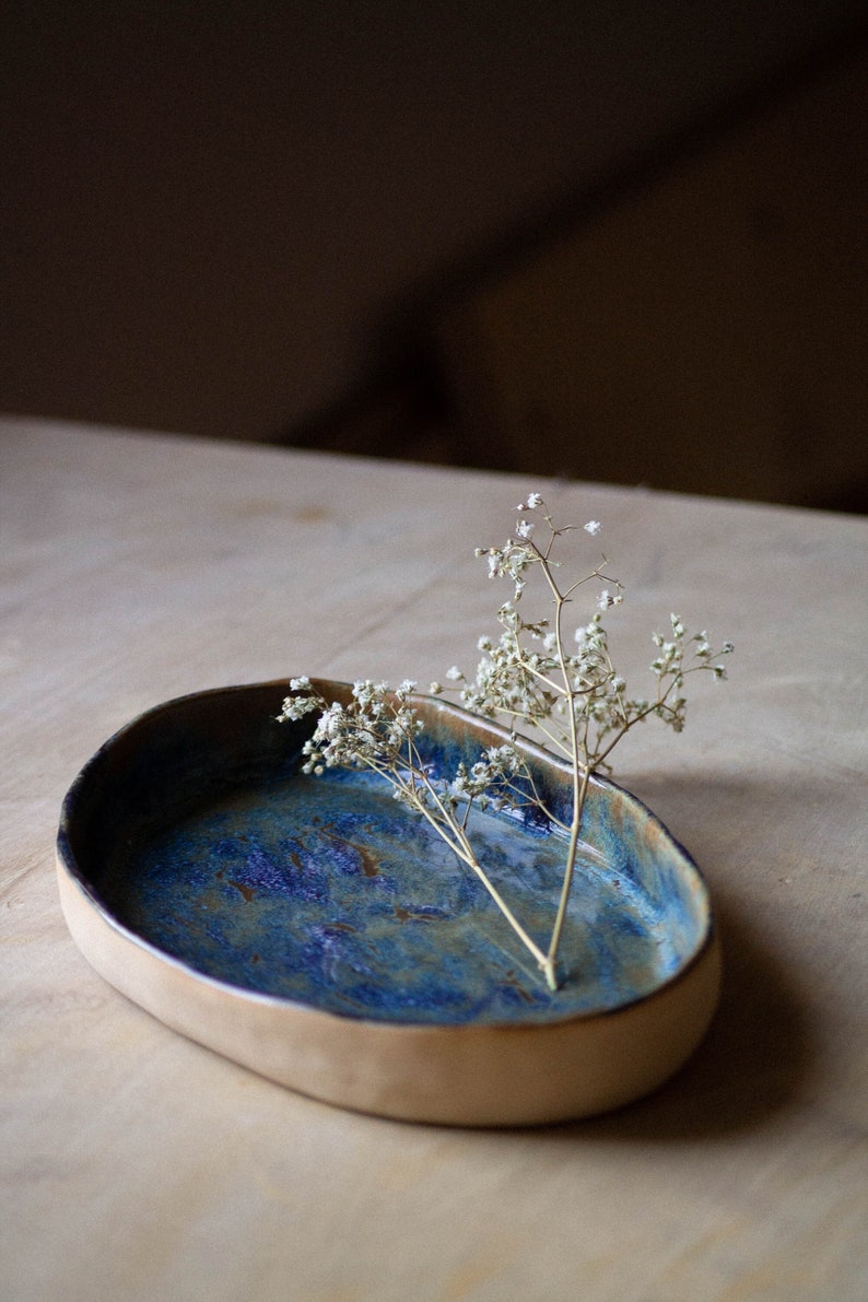 Ceramic OCEAN BLUE serving dish platter, bowl, dinnerware, plate, tray, rustic, contemporary, kitchenware, pottery, cheese, appetizer image 1