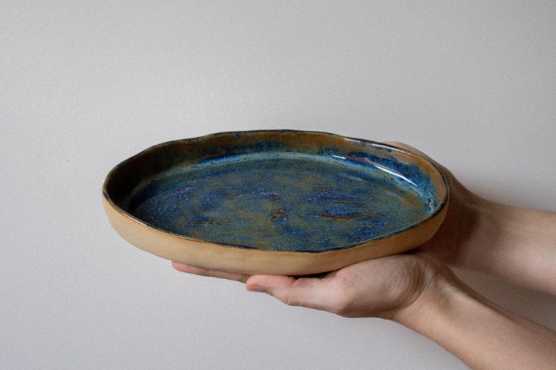 Ceramic OCEAN BLUE serving dish platter, bowl, dinnerware, plate, tray, rustic, contemporary, kitchenware, pottery, cheese, appetizer image 2